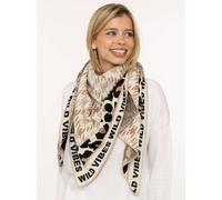 Dreieckstuch ZWILLINGSHERZ "Leo Hahnentritt", Damen, beige, Baumwollmischung, Modetücher, Mustermix, Leo und Hahnentritt, Schriftzug, Mode Tuch (96563916-0) beige