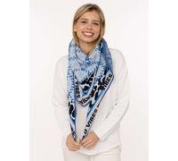 Dreieckstuch ZWILLINGSHERZ "Leo Hahnentritt", Damen, blau, Baumwollmischung, Modetücher, Mustermix, Leo und Hahnentritt, Schriftzug, Mode Tuch (84070402-0) blau