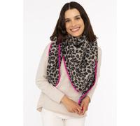 Dreieckstuch ZWILLINGSHERZ "Leo Leo", Damen, grau, Plüsch, Polyester, kontrastfarbene Details, mehrfarbig, Modetücher, Leomuster, pinke Kante, Teddyoptik (53742941-0) grau