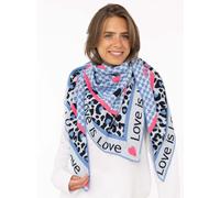Dreieckstuch ZWILLINGSHERZ "Love is Love", Damen, blau, Feinstrick, Materialmix, Modetücher Dreieckstuch, Feinstrick, Schriftzug, Animal-Muster, wärmend (99100116-0)