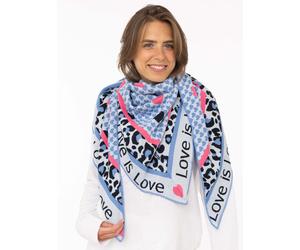 Dreieckstuch ZWILLINGSHERZ "Love is Love", Damen, blau, Feinstrick, Materialmix, Modetücher, Feinstrick, Schriftzug, Animal-Muster, wärmend (99100116-0) blau