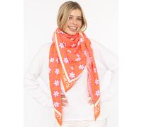 Dreieckstuch ZWILLINGSHERZ "Luxury Vibes", Damen, orange (orange pink gelb), Strick, Baumwollmischung, Modetücher Dreieckstuch, Feinstrick, Blumenmotiv, Statement, wärmend (90924914-0)