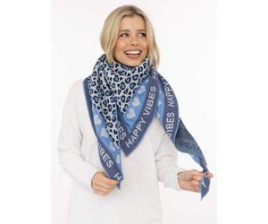 Dreieckstuch ZWILLINGSHERZ "Micha", Damen, blau, Baumwollmischung, Modetücher, Mode Tuch, Leomuster mit Herzen und Schrift, vielseitig tragbar (70273529-0) blau