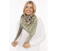 Dreieckstuch ZWILLINGSHERZ "Micha", Damen, salbei, Baumwollmischung, Modetücher, Mode Tuch, Leomuster mit Herzen und Schrift, vielseitig tragbar (53716543-0) salbei