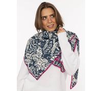 Dreieckstuch ZWILLINGSHERZ "Papagei", Damen, blau (jeansblau), Baumwollmischung, Modetücher, Mode Tuch, umsäumte Kante, florales Muster (28620933-0) jeansblau