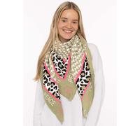 Dreieckstuch ZWILLINGSHERZ "Peace", Damen, khaki, Strick, Materialmix, gemustert, mehrfarbig, Modetücher, Schriftzug und Leomuster, wärmend, Strick (54577110-0) khaki