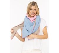 Dreieckstuch ZWILLINGSHERZ "Viereck "Blockstreifen", Damen, blau beige, Web, Baumwolle, mehrfarbig, Modetücher Dreieckstuch, farbenfroh, Colour Block, angenehmes Tragegefühl (13477703-0)