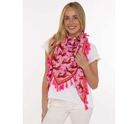 Dreieckstuch ZWILLINGSHERZ "Wild Vibes", Damen, pink, Web, Viskose, mehrfarbig, Modetücher, mit Tasseln, farbenfroh, Schriftzug wild vibes, glänzende Oberfläche (20550643-0) pink