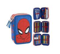 Dreifach-Federmäppchen mit Spiderman-Zubehör für Kinder, blaues Federmäppchen mit 3 Reißverschlüssen, Bleistifte und Marker, offizielles Lizenzprodukt von Marvel, Zurück zum Cole