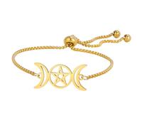 Dreifache Mond Göttin Pentagramm Stern Armband Amulett Pentagramm Religion Armband Edelstahl Schmuck Symbol Hexerei Geschenke für Frauen, Medium, Edelstahl, Kein Edelstein