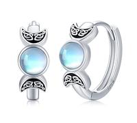 Dreifache Mondgöttin-Ohrringe, 925er-Sterlingsilber, Mondstein-Ohrringe, heidnischer Wicca-Schmuck, Kreolen, Geschenke für Frauen und Mädchen, Sterling Silber, Kein Edelstein