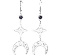 Dreifacher Mond Göttinnen-Ohrringe Für Frauen Mädchen Stahl Keltischer Knoten Mond Rune Schwarz Kristall Amulett Ohrhänger Wicca Schmuck (silber 2)