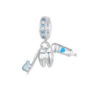 Dreiteiliger Zahnbürsten-Set-Anhänger-Charm aus 925er-Sterlingsilber, passend für Pandora-Armband-Halskette, SCC2657