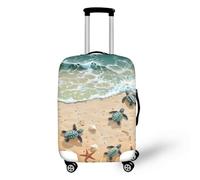 Dremagia Verdickte Reisegepäckabdeckung 18/24/26/28/30/32 Zoll Koffer Spandex Abdeckung, Meeresschildkröte am Strand, M(for 22-25 inch luggage)