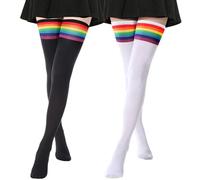 DRESHOW 2 Paar Damen Extra Lange Socken Überknie Lange Kniestrümpfe Overknee Strümpfe Retro Schüler Überknie Strick Socken