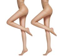 DRESHOW 2 Paare Damen Reines Hoch Taille Strumpfhose 20D Strumpfhosen mit Kontrolle Top und Verstärktem Zehen