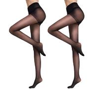 DRESHOW 2 Paare Damen Reines Hoch Taille Strumpfhose 20D Strumpfhosen Schwarz mit Kontrolle Top und Verstärktem Zehen