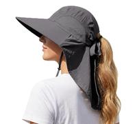 DRESHOW Damen Sonnenhut Outdoor-Hut mit Breiter Krempe UV-Schutz Hut mit Nackenschutz UPF 50+ Faltbare Verstellbare Mesh-Hüte mit Öffnung für Pferdeschwanz Strand Angeln Hüte