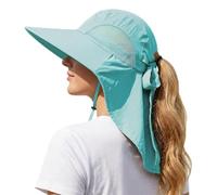 DRESHOW Damen Sonnenhut Outdoor-Hut mit Breiter Krempe UV-Schutz Hut mit Nackenschutz UPF 50+ Faltbare Verstellbare Mesh-Hüte mit Öffnung für Pferdeschwanz Strand Angeln Hüte