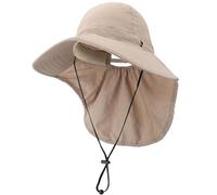 DRESHOW Damen Sonnenhut Outdoor-Hut mit Breiter Krempe UV-Schutz Hut mit Nackenschutz UPF 50+ Faltbare Verstellbare Mesh-Hüte mit Öffnung für Pferdeschwanz Strand Angeln Hüte