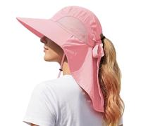DRESHOW Damen Sonnenhut Outdoor-Hut mit Breiter Krempe UV-Schutz Hut mit Nackenschutz UPF 50+ Faltbare Verstellbare Mesh-Hüte mit Öffnung für Pferdeschwanz Strand Angeln Hüte