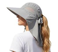 DRESHOW Damen Sonnenhut Outdoor-Hut mit Breiter Krempe UV-Schutz Hut mit Nackenschutz UPF 50+ Faltbare Verstellbare Mesh-Hüte mit Öffnung für Pferdeschwanz Strand Angeln Hüte