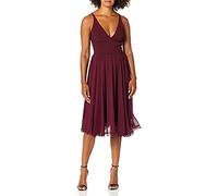 Dress the Population Alicia Ärmelloses, eng anliegendes Midi-Kleid mit ausgestelltem Rock, tiefem Ausschnitt und strukturellem Kontrast, für Damen, Burgunder, Groß