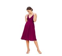 Dress the Population Alicia Damenkleid in Midilänge, ärmellos, eng anliegend, ausgestellter Rock, tiefer Ausschnitt, strukturierter Kontrast, Dunkles Magenta, Klein