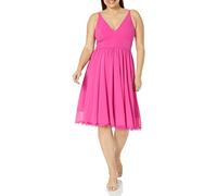 Dress the Population Alicia Damenkleid in Midilänge, ärmellos, eng anliegend, ausgestellter Rock, tiefer Ausschnitt, strukturierter Kontrast, Helles Fuchsia, Mittel