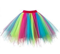 Dressever Damen 50er Rockabilly Petticoat Retro Tüllrock Regenbogen M
