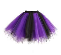 Dressever Damen 50er Rockabilly Petticoat Retro Tüllrock Schwarz Lila XXL
