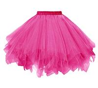 Dressever Damen Tüllrock 50er Rockabilly Petticoat Retro Tutu Ballet Cosplay Prom Abendkleider Anlass Fuchsie Medium