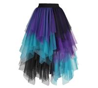 Dressever Damen Unregelmäßiger Tüllrock Mehrschichtiger Mesh Faltenrock A-Linie Hoher Taillierter Rock Ballett Tutu Abschlussball Party Karneval Party Rock Schwarz Lila Grün Small
