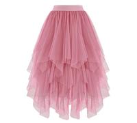 Dressever Damen Unregelmäßiger Tüllrock Mehrschichtiger Mesh Faltenrock A-Linie Hoher Taillierter Rock Ballett Tutu Abschlussball Party Karneval Party Rock Rosa Small