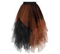 Dressever Damen Unregelmäßiger Tüllrock Mehrschichtiger Mesh Faltenrock A-Linie Hoher Taillierter Rock Ballett Tutu Abschlussball Party Karneval Party Rock Schwarz Braun Medium