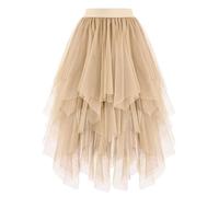 Dressever Damen Unregelmäßiger Tüllrock Mehrschichtiger Mesh Faltenrock A-Linie Hoher Taillierter Rock Ballett Tutu Abschlussball Party Karneval Party Rock Champagner X-Large