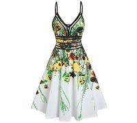 DRESSFO Sommerkleider für Damen, ärmellos, lässig, Swing-Kleid, Bohemian-Blumendruck, Sonnenblumen-Druck, Cami-Kleid, Hellgelb, Groß