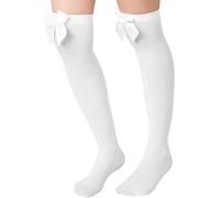 dressforfun 303448 Damen Overknee Strümpfe mit weißer Schleife, Lange hohe Überknie Halterlose, Polyester & Elastan, weiß