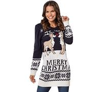 dressforfun 900831 Damen Weihnachtspullover Merry Christmas, Strickpullover mit süßen Rentieren - diverse Größen - (XL | Nr. 303363)