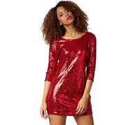 dressforfun 900892 Kurzes Damen Pailletten Glitzer Kleid, Langarm, Trägerkleid (XXL | Rot)