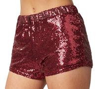 dressforfun 900996 Damen Pailletten Glitzer Shorts, sexy Kurze Hose Shorts, dunkelrot (M | Nr. 303907)
