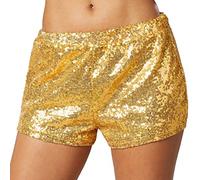 dressforfun 900996 Damen Pailletten Glitzer Shorts, sexy kurze Hose Shorts, Gold (L | Nr. 303888)