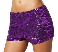 dressforfun 900996 Damen Pailletten Glitzer Shorts, sexy kurze Hose Shorts, lila (XL | Nr. 303924)