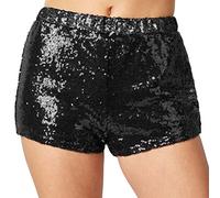 dressforfun 900996 Damen Pailletten Glitzer Shorts, sexy Kurze Hose Shorts, schwarz (L | Nr. 303898)