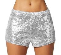 dressforfun 900996 Damen Pailletten Glitzer Shorts, sexy kurze Hose Shorts, Silber (S | Nr. 303891)