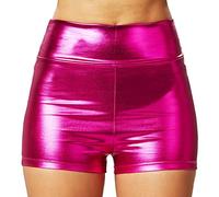 dressforfun 901007 Damen Metallic Hotpants, glänzende Shorts mit hoher Taille, eng anliegende Kurze Hose für Tanz Sport Disco Kostüm Fasching Karneval - Diverse Größen - (XL | pink | Nr. 303590)