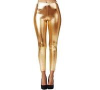 dressforfun 901008 Damen Metallic Leggings, glänzende Hose mit hoher Taille, Shiny Leggings im Wet Look für Party Tanz Disco Kostüm Fasching Karneval - Diverse Größen - (XL | Gold | Nr. 303595)