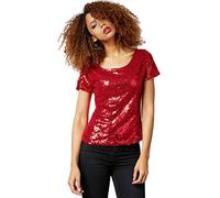 dressforfun 901013 Damen Pailletten Top, Glitzer Kurzarm Oberteil, rot - Diverse Größen - (L)