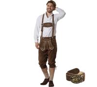 dressforfun Echtleder Lederhose Herren lang, Trachtenlederhosen für Herren, Trachten Lederhose Vintage Look Lederhosen mit Hosenträgern und Hornknöpfen, Trachtenhose Herren