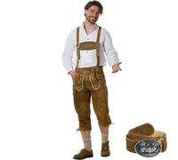 dressforfun Echtleder Lederhose Herren lang, Trachtenlederhosen für Herren, Trachten Lederhose Vintage Look Lederhosen mit Hosenträgern und Hornknöpfen, Trachtenhose Herren